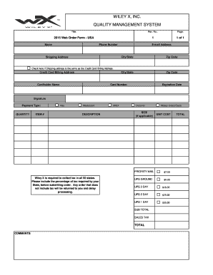 Wiley X 2015 Web Order Form