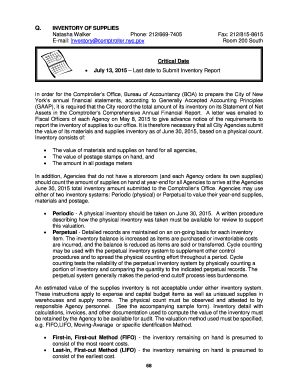 New York City Inventory of Supplies Form
