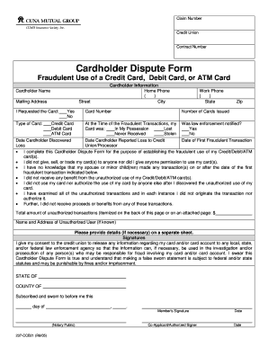 Credit Card Fraud Dispute Form