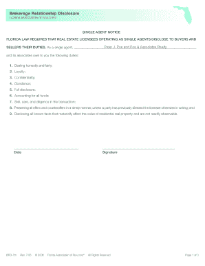 Florida Single Agent and Transaction Broker Disclosure