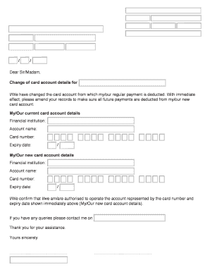 Change of Card Account Details Notice