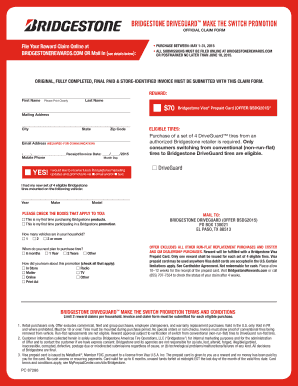 Bridgestone DriveGuard Reward Claim Form