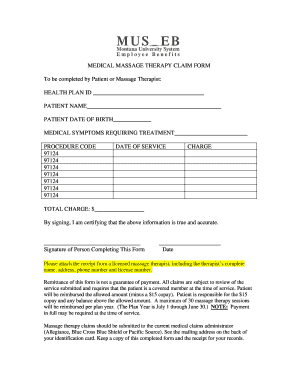 Medical Massage Therapy Claim Form
