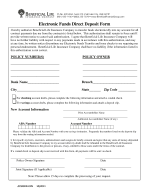 Electronic Funds Direct Deposit Form
