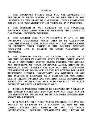 California Nonadmitted Insurer Disclosure Notice