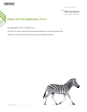 Investec Direct and ISA Deposit Plan Application Form