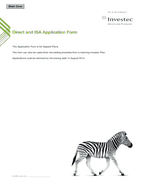 Investec Direct and ISA Deposit Plan Application Form