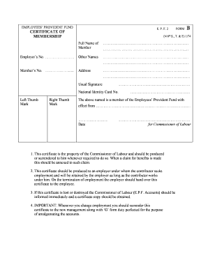 Employees' Provident Fund Membership Certificate