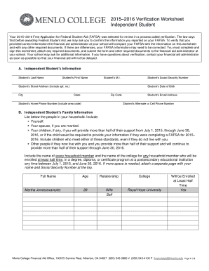 2015-2016 FAFSA Verification Worksheet