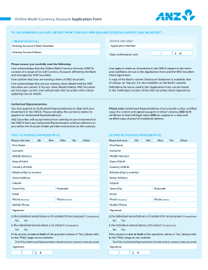ANZ Online Multi-Currency Account Application Form