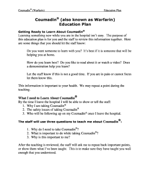 Coumadin Education Plan