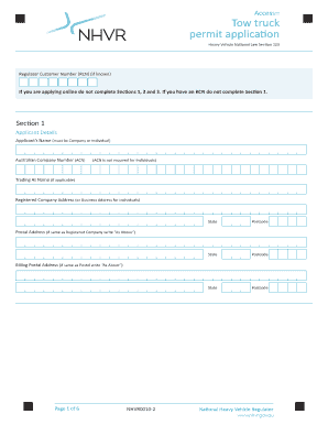 Tow Truck Permit Application