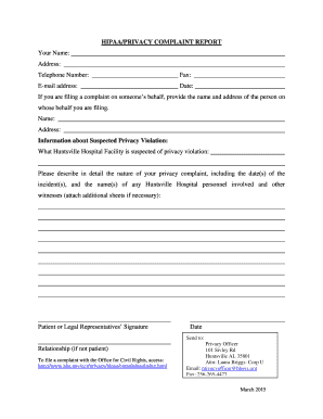 HIPAA Privacy Complaint Report