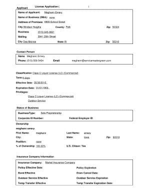 Iowa Class C Liquor License Application
