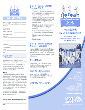 Tuberous Sclerosis Alliance Walkathon Registration Form