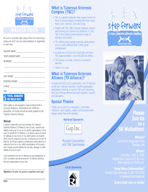 Tuberous Sclerosis Alliance Walkathon Registration Form