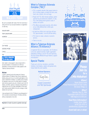 Tuberous Sclerosis Alliance Walkathon Registration Form