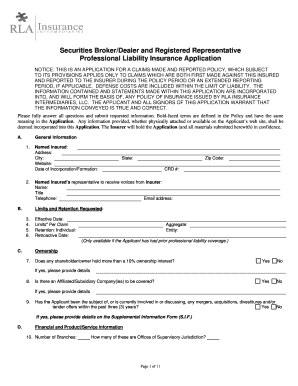 Securities Broker/Dealer Professional Liability Insurance Application