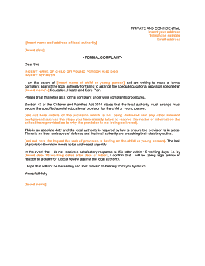 Formal Complaint Letter for Special Educational Provision