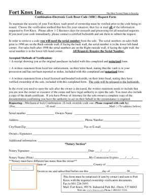 Fort Knox Safe Combination-Electronic Lock Reset Code Request Form