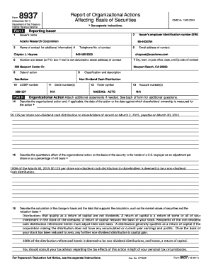 IRS Form 8937 Report of Organizational Actions