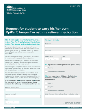 NSW Student Medication Carry Request Form