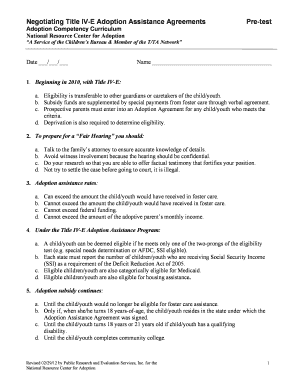 Title IV-E Adoption Assistance Agreement Pre-Test