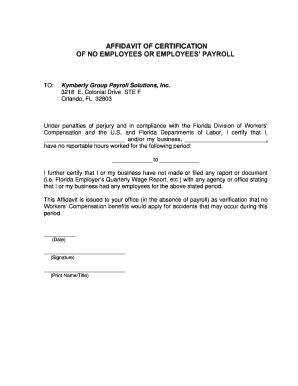 Affidavit of No Employees or Payroll