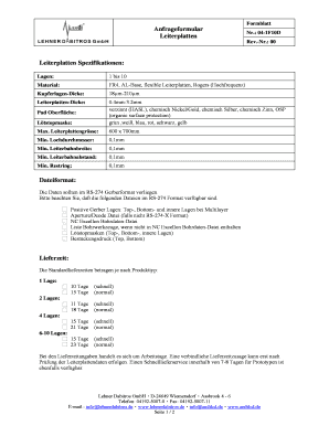 Anfrageformular für Leiterplattenspezifikationen