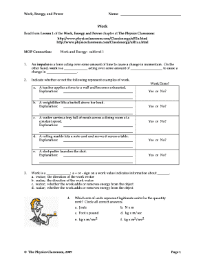 Work Energy and Power Physics Worksheet