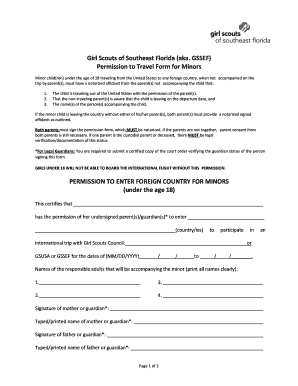 Girl Scouts Permission to Travel Form for Minors