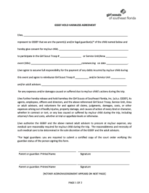Girl Scouts Hold Harmless Agreement