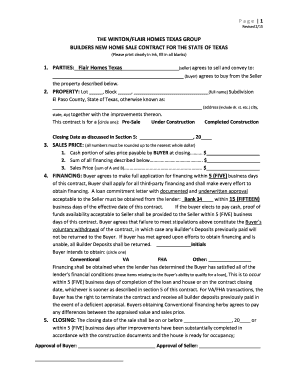 Winton/Flair Homes Texas New Home Sale Contract