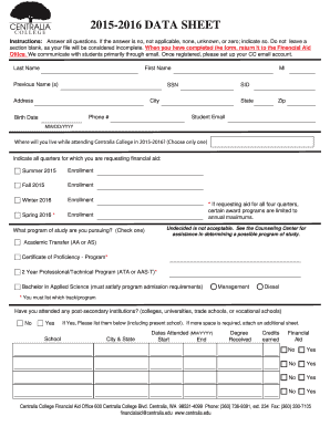 2015-2016 Financial Aid Application