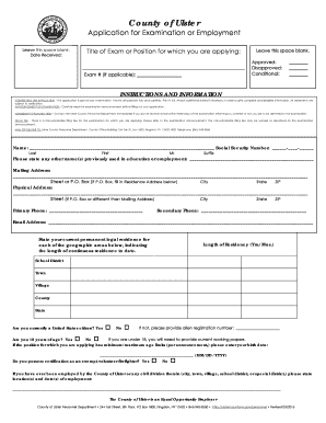 Ulster County Application for Examination or Employment