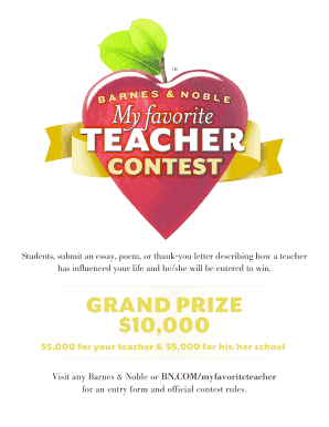 Barnes & Noble My Favorite Teacher Contest Entry Form