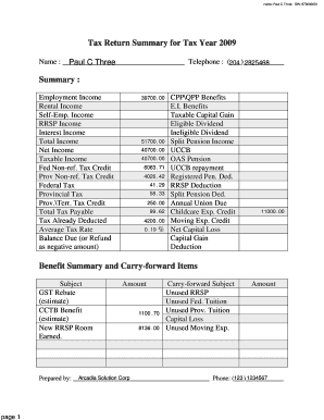 Canada T1 General 2009 Tax Return
