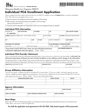 Minnesota PCA Enrollment Application