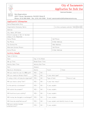 Sacramento Park Use Application