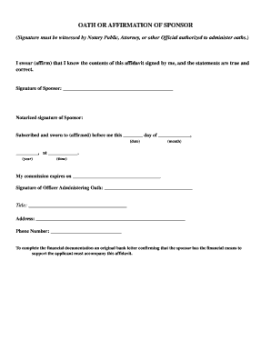 Oath or Affirmation of Sponsor