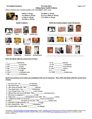 ESL Health Problems Verb Have Worksheet