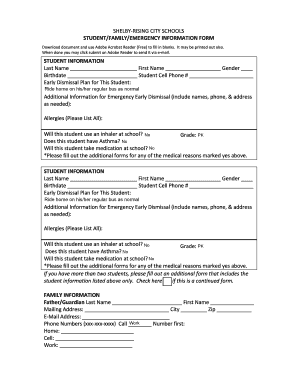 Shelby-Rising Student Family Emergency Information Form