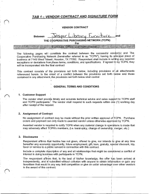 Vendor Contract and Signature Form