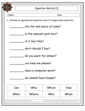 Question Words Worksheet