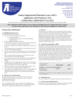 Alaska Supplemental Education Loan Application and Promissory Note