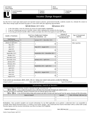 Income Change Request Form