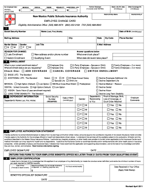 New Mexico Public Schools Insurance Authority Employee Change Card
