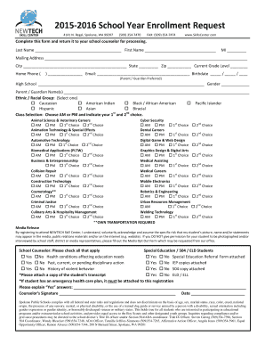 2015-2016 School Year Enrollment Request