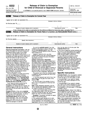 IRS Form 8332 Release of Claim to Exemption