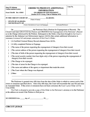Alabama Expungement Order Form